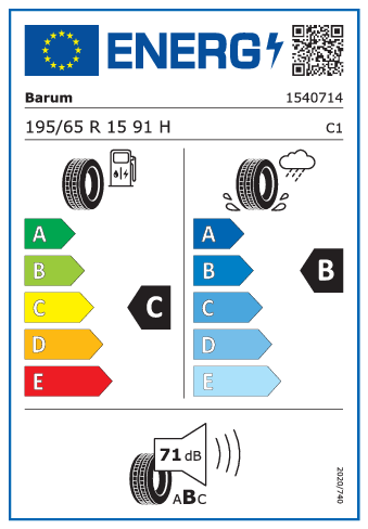 195/65 R15 Barum BRAVURIS 5HM 91H - energetický štítok