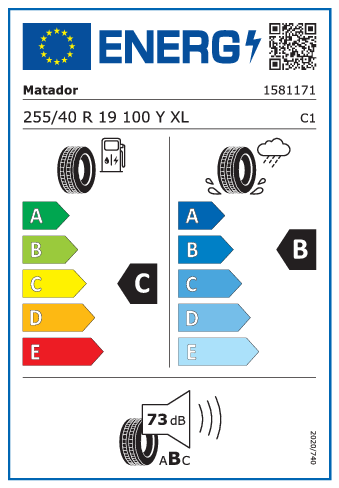 255/40 R19 Matador Hectorra 5 100Y XL FR  - energetický štítok