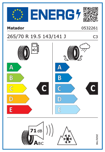 265/70 R19,5 Matador T HR 5 143/141J - energetický štítok
