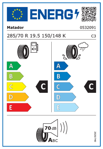 285/70 R19,5 Matador T HR 4 150/148K - energetický štítok