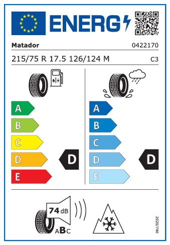 215/75 R17,5  Matador D HR 4 126/124M - energetický štítok