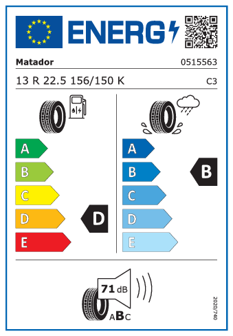 Matador FM 4 13 R22,5 156/150K - energetický štítok