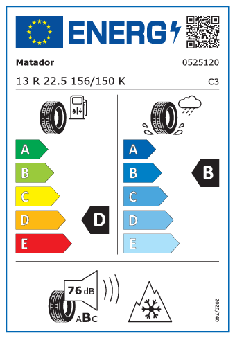 13 R22,5 Matador DM 4 156/150K - energetický štítok