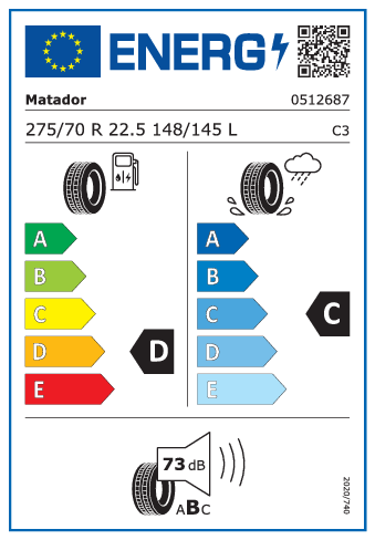275/70R22,5 Matador FR 2 148/145L - energetický štítok