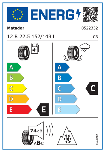 12 R22,5 Matador DH 1 152/148L - energetický štítok