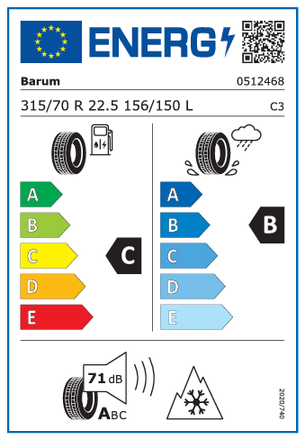 315/70 R22,5 Barum BF 200 R 156/150L - energetický štítok
