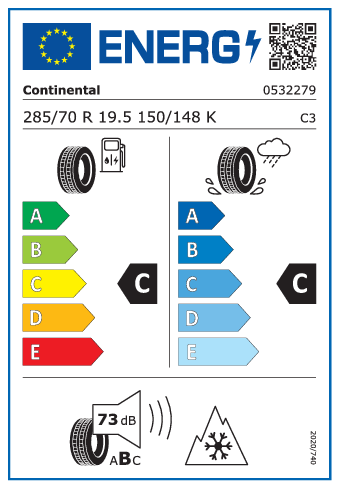 Continental Conti Hybrid HT3+ 285/70 R19,5 150/148K - energetický štítok