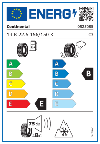 13 R22,5 Continental Conti CrossTrac HD3 156/150K - energetický štítok