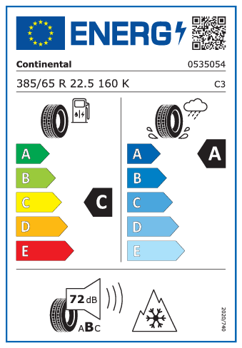 385/65 R22,5 Continental Conti CrossTrac HT3 160K - energetický štítok