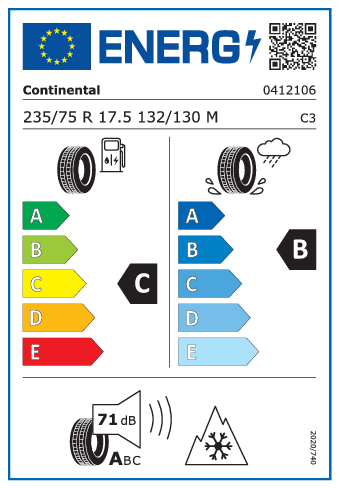 Continental Hybrid LS3 235/75 R17,5 132/130M - energetický štítok