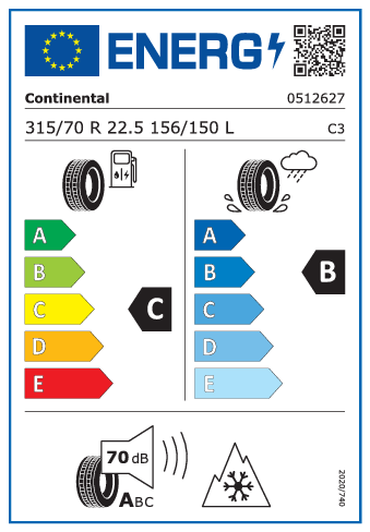315/70 R22,5 Continental Conti Hybrid HS5 156/150L - energetický štítok