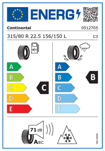 315/80 R22,5 Continental Conti Hybrid HS5 156/150L - energetický štítok