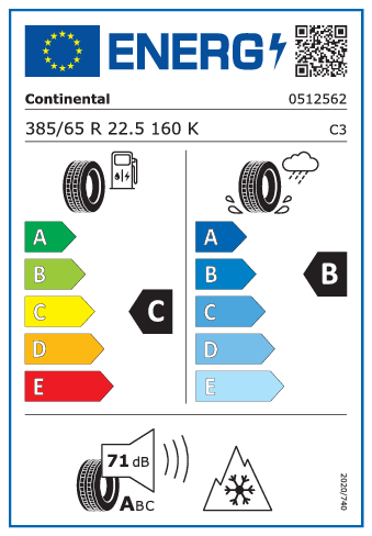 385/65 R22,5 Continental Conti Hybrid HS3+ 160K - energetický štítok
