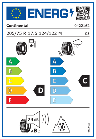 205/75 R17,5 Continental Conti Hybrid LD3 124/122M - energetický štítok