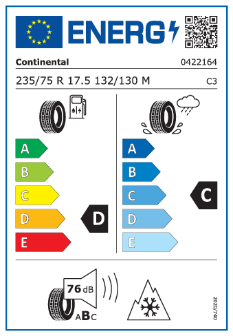 235/75 R17,5 Continental Conti Hybrid LD3 132/130M - energetický štítok