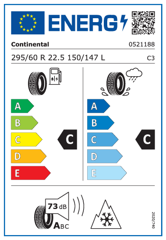 295/60 R22,5 Continental Conti EcoPlus HD3+ 150/147L - energetický štítok