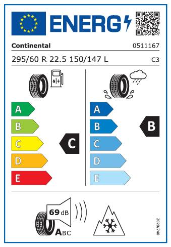 295/60 R22,5 Continental Conti EcoPlus HS3 150/147L - energetický štítok
