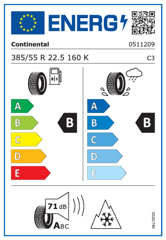 385/55 R22,5 Continental Conti EcoPlus HS3+ 160K - energetický štítok